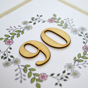 Floral 90th Birthday Wooden Illustrated Card, 2 of 2