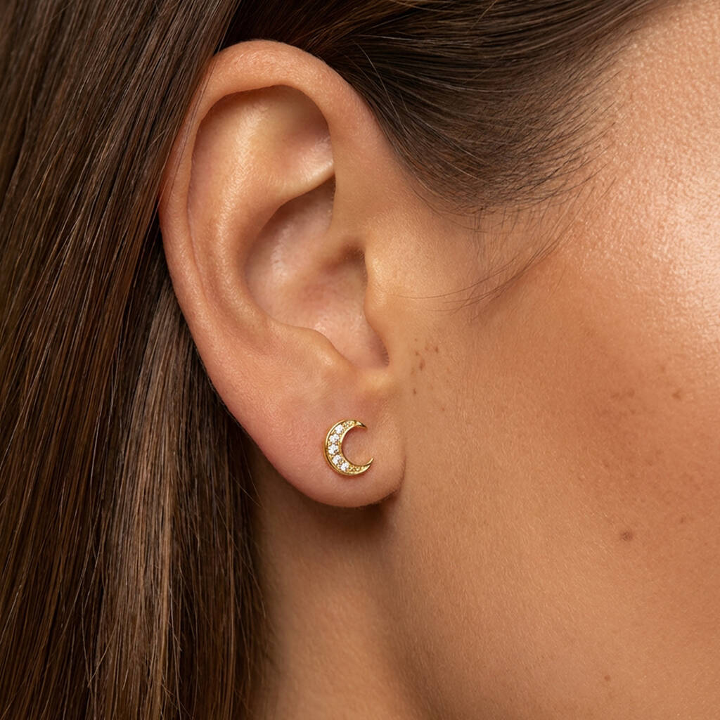 Crescent Moon Stud Earrings In 18k Gold, Women's Celestial Jewellery, 1 of 4
