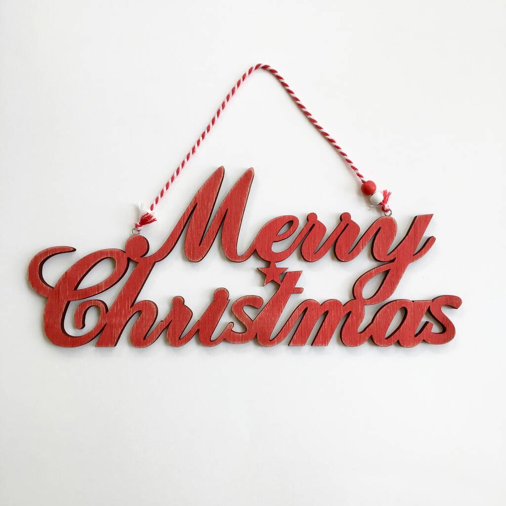 Large Red Merry Christmas Hanging Sign By Chapel Cards ...