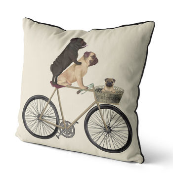 Pug Bicycle Decorative Cushion, 3 of 3