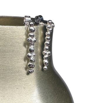 Long Handmade Sterling Silver Pebble Earrings, 2 of 7