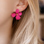 Fuchsia Pink Hand Painted Flower Shaped Stud Earrings, thumbnail 4 of 4