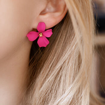 Fuchsia Pink Hand Painted Flower Shaped Stud Earrings, 4 of 4