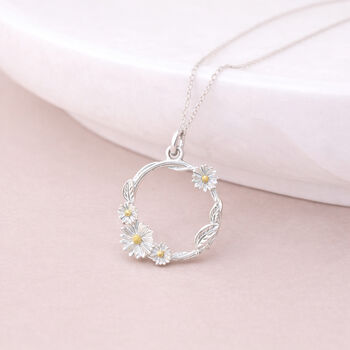 Personalised Sterling Silver And Gold Daisy Wreath Pendant Necklace, 2 of 7