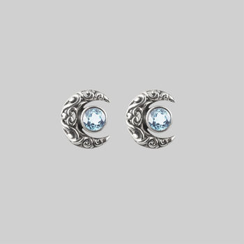 Silver Moon Crescent Earrings With Gemstone, 5 of 6