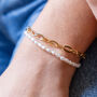 Yellow Gold Plated Slim White Pearl Bracelet, thumbnail 1 of 7