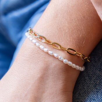 Gold Plated Sterling Silver Freshwater Seed Pearl Bracelet, 2 of 4