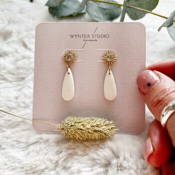 Dainty Teardrop White Polymer Clay Occasion Earrings, 3 of 3