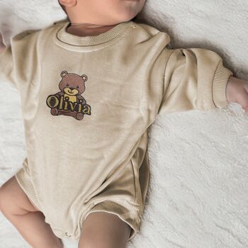 Personalised Embroidered Sweatshirt Romper With Teddy Bear, 2 of 2