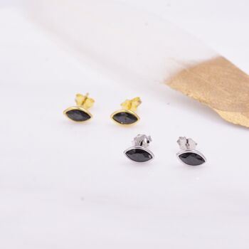Sterling Silver Black Spinel Crystal Marquise Stud Earrings, 2 of 10