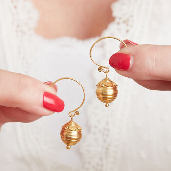 Detailed Gold Ball Hook Earrings, 18 K Gold Vermeil, 8 of 9