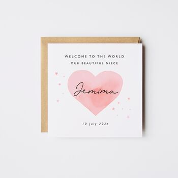 Welcome To The World Card, Personalised New Baby Girl Card Date/Weight, 4 of 4