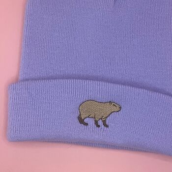 Capybara Embroidered Beanie Hat, 3 of 3