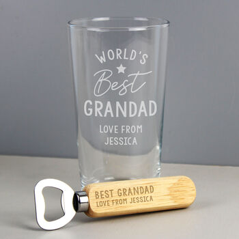 Personalised Father's Day Pint Glass And Bottle Opener, 2 of 3