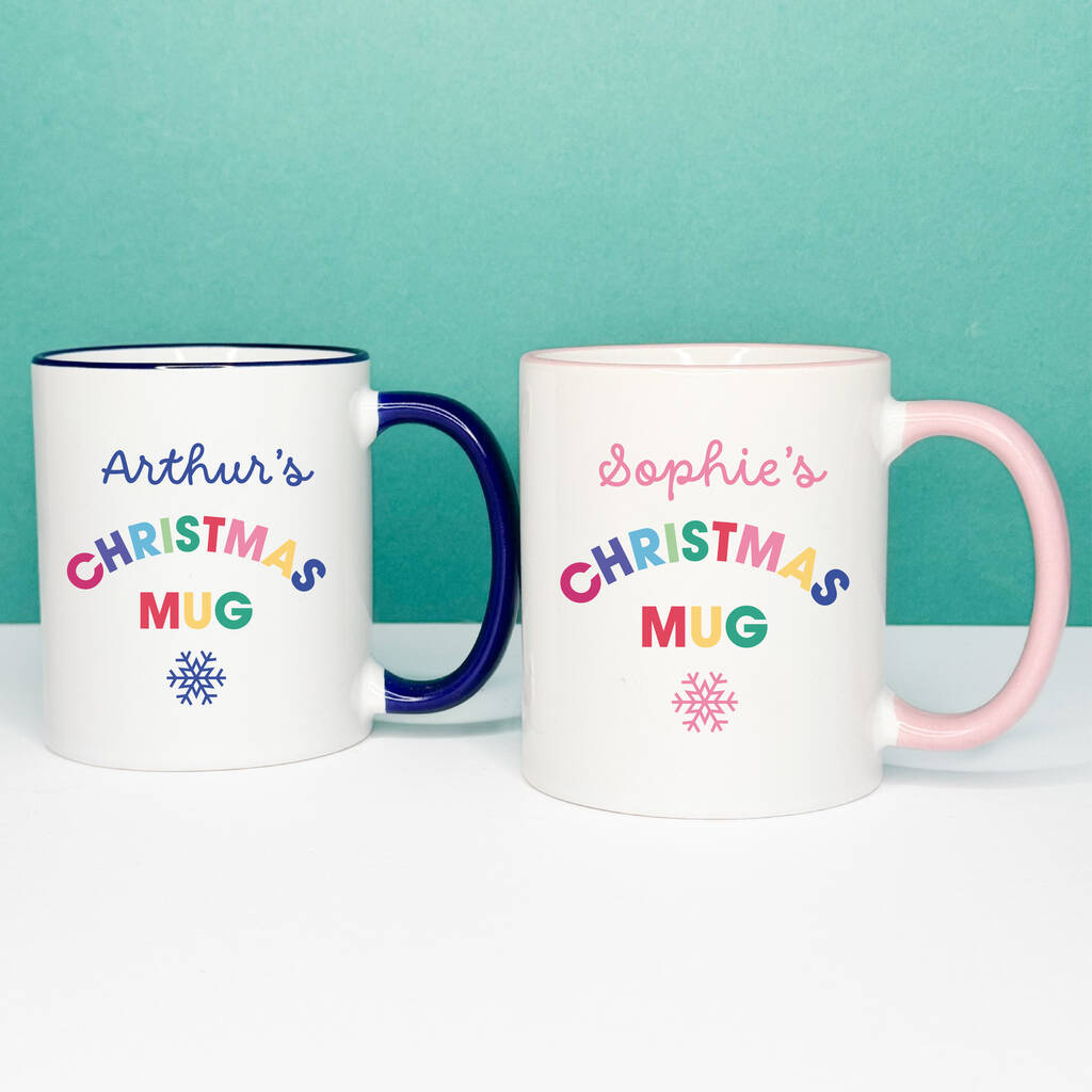 Personalised Bright Christmas Mug Coloured Handle, 1 of 4