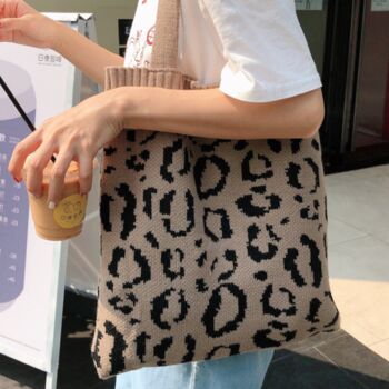 Leopard Print Large Knitted Shoulder Tote Shopping Bag, 5 of 7