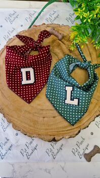 Personalised Polka Dot Dog Tie On Bandana Red Or Green, 2 of 12