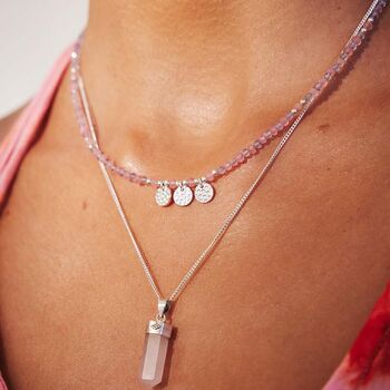 Ibiza Sunset Amethyst And Pink Quartz Silver Necklace, 2 of 8