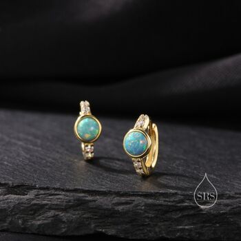 Aqua Green Opal Cz Huggie Hoop Earrings, 6 of 9