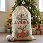 Personalised 1st Christmas Deer Cotton Christmas Sack, thumbnail 1 of 4