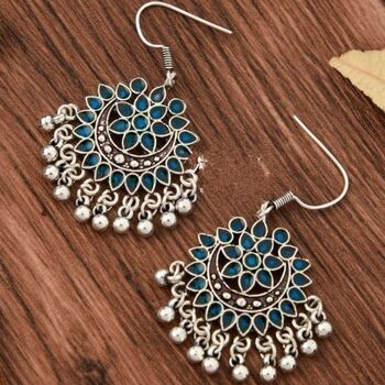 Small Intricate Floral Enamel Indian Boho Danglers, 6 of 9