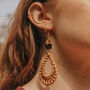 Gold Plate Teardrop Rattan Tigers Eye Crystal Earrings, thumbnail 3 of 5