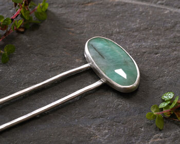 Natural Emerald Hair Pin In Solid Sterling Silver, 3 of 3
