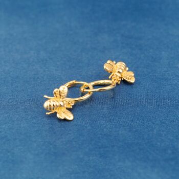 Sweet As Honey Bee Hoop Earrings, 18 K Gold, 5 of 7