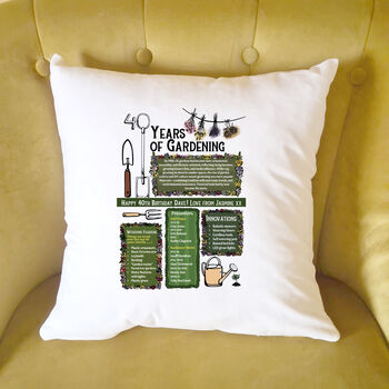 40th Birthday Gift For Gardeners Personalised Cushion, 4 of 9