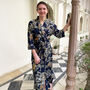 Giraffe Print 100% Cotton Dressing Gown Kimono In Dark Blue, thumbnail 2 of 7