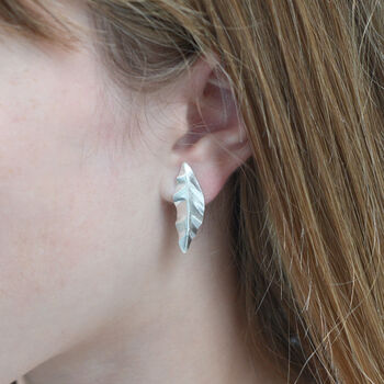 Handmade Textured Sterling Silver Leaf Earrings, 2 of 9