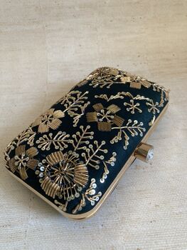 Green Raw Silk Rectangular Clutch Bag, 2 of 9