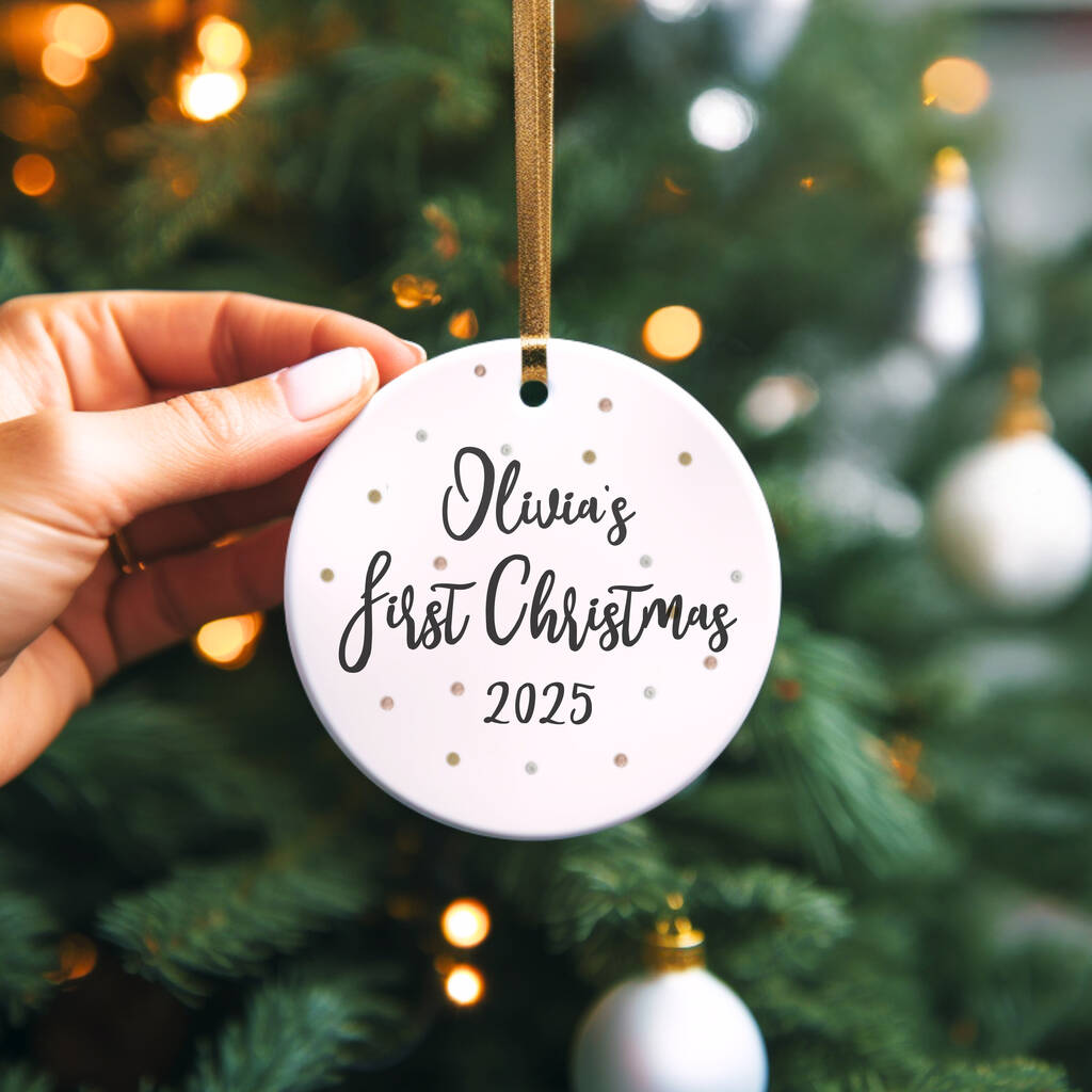 Baby's First Christmas Ceramic Handpainted Spots Tree Decoration, 1 of 4