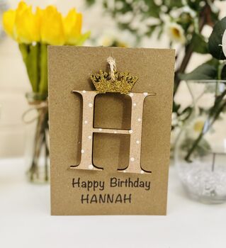 Personalised Crown Card Wooden Glitter Letter Name, 10 of 10