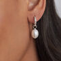 Diamond Style Baguette Pearl Drop Hoop Earrings, thumbnail 1 of 6
