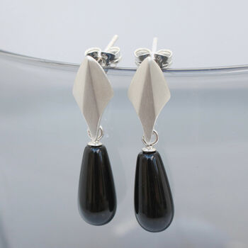 Silver Deco Dropper Earrings With Onyx, 4 of 10