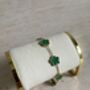 Old Plated Five Leaf Clover Charm Bracelet Gold Green, thumbnail 2 of 6