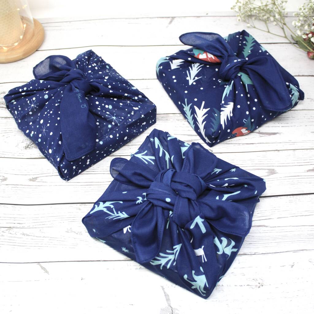 Christmas Furoshiki Fabric Wrap Set Of Three, 1 of 9