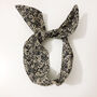 Black Floral Floral Print Cotton Wire Headband, thumbnail 4 of 5