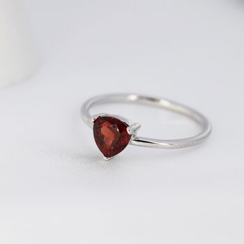 Sterling Silver Genuine Trillion Cut Garnet Ring, 4 of 12