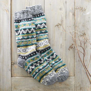 Fair Trade Fair Isle Wool Unisex Slipper Socks, 5 of 10