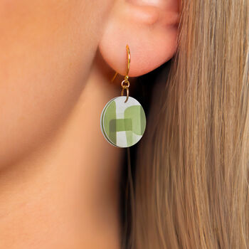 Olive Green Abstract Circular Earrings • Gold Plated Sterling Silver Hooks, 2 of 8