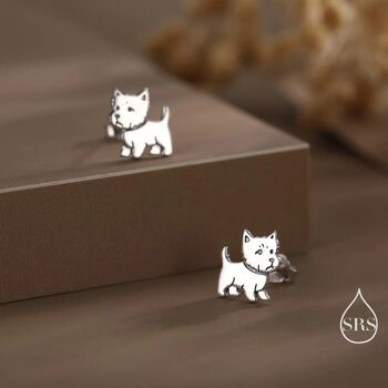 Sterling Silver West Highland Terrier / Westie Stud Earrings, 6 of 12