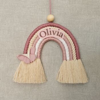 Pink Sparkle Wall Hanging, Macrame Rainbow Personalised, 3 of 11
