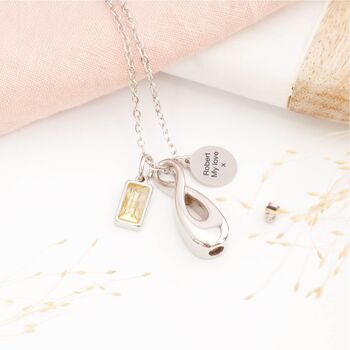 Personalised Engraved Infinity Cremation Necklace With Birthstone, 4 of 8