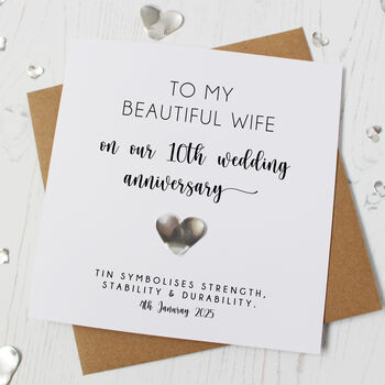 10th Wedding Anniversary Card With Tin Heart, 3 of 8