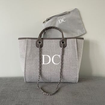 Personalised Grey Large Chain Tote Beach Bag, 2 of 9