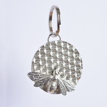 Bee On Honeycomb Pewter Keyring Bee Gifts, 3 of 7