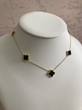 18 K Gold Plated Four Leaf Clover Necklace Gold Black, 2 of 6
