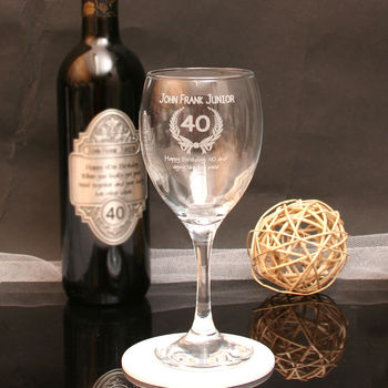 Engraved Birthday Wine Glass Wreath Design, 2 of 3